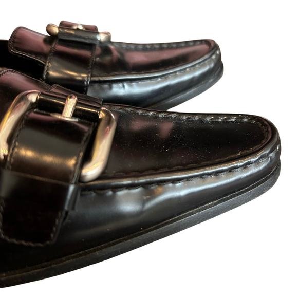 PRADA Vintage Black Leather Buckle Loafers Size 37 - Picture 4 of 8